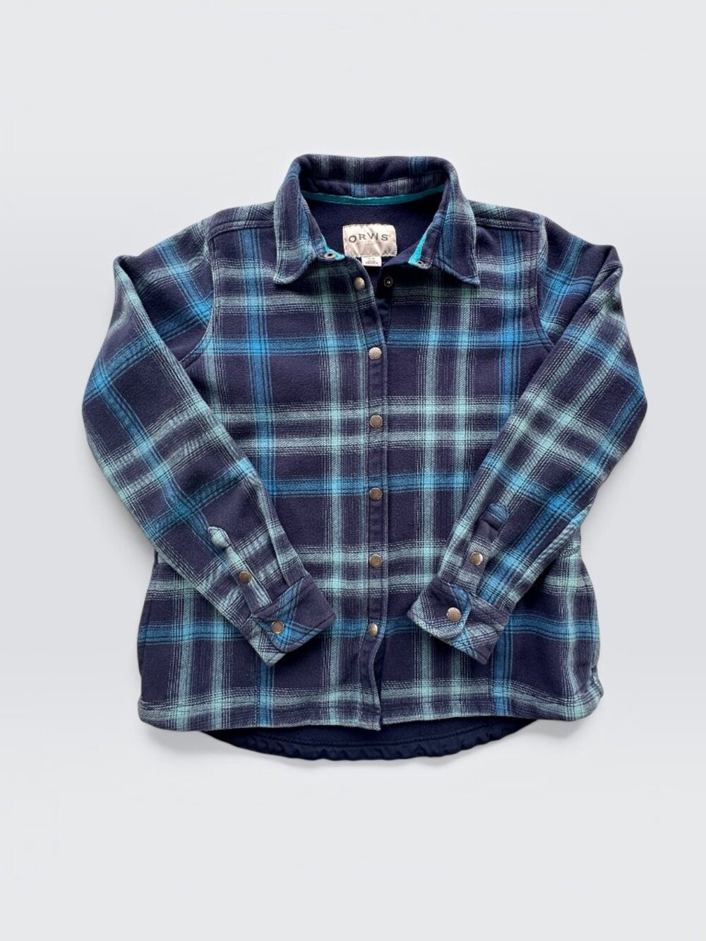 Orvis Women's Fleece Lined Blue Flannel Shirt/Shacket Size Medium